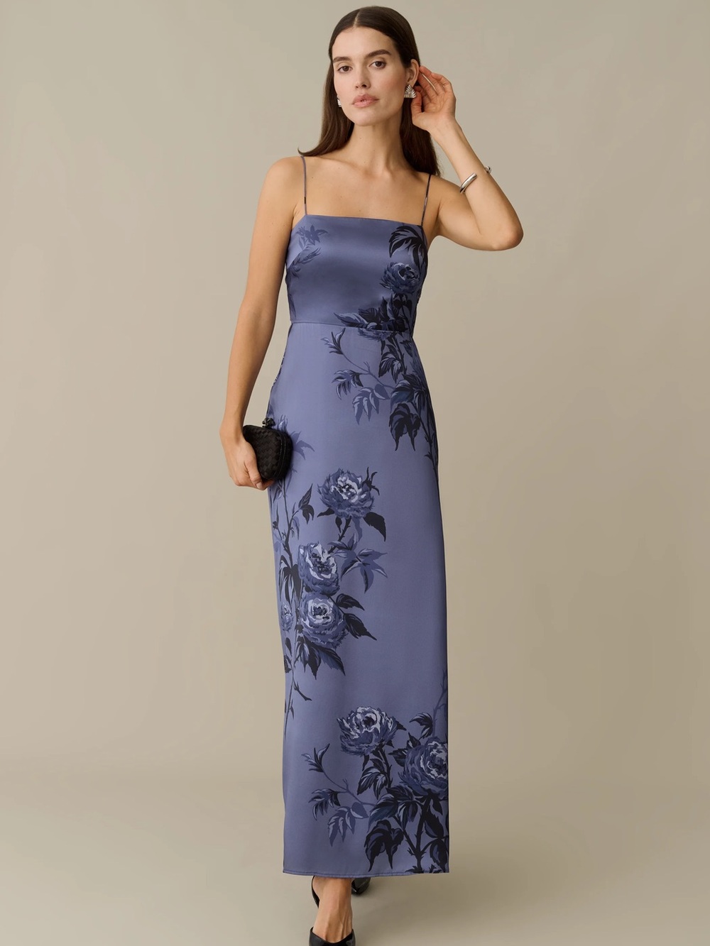 Few Moda Selena 100% Silk Maxi Dress in Navy Blue Floral - Size 0